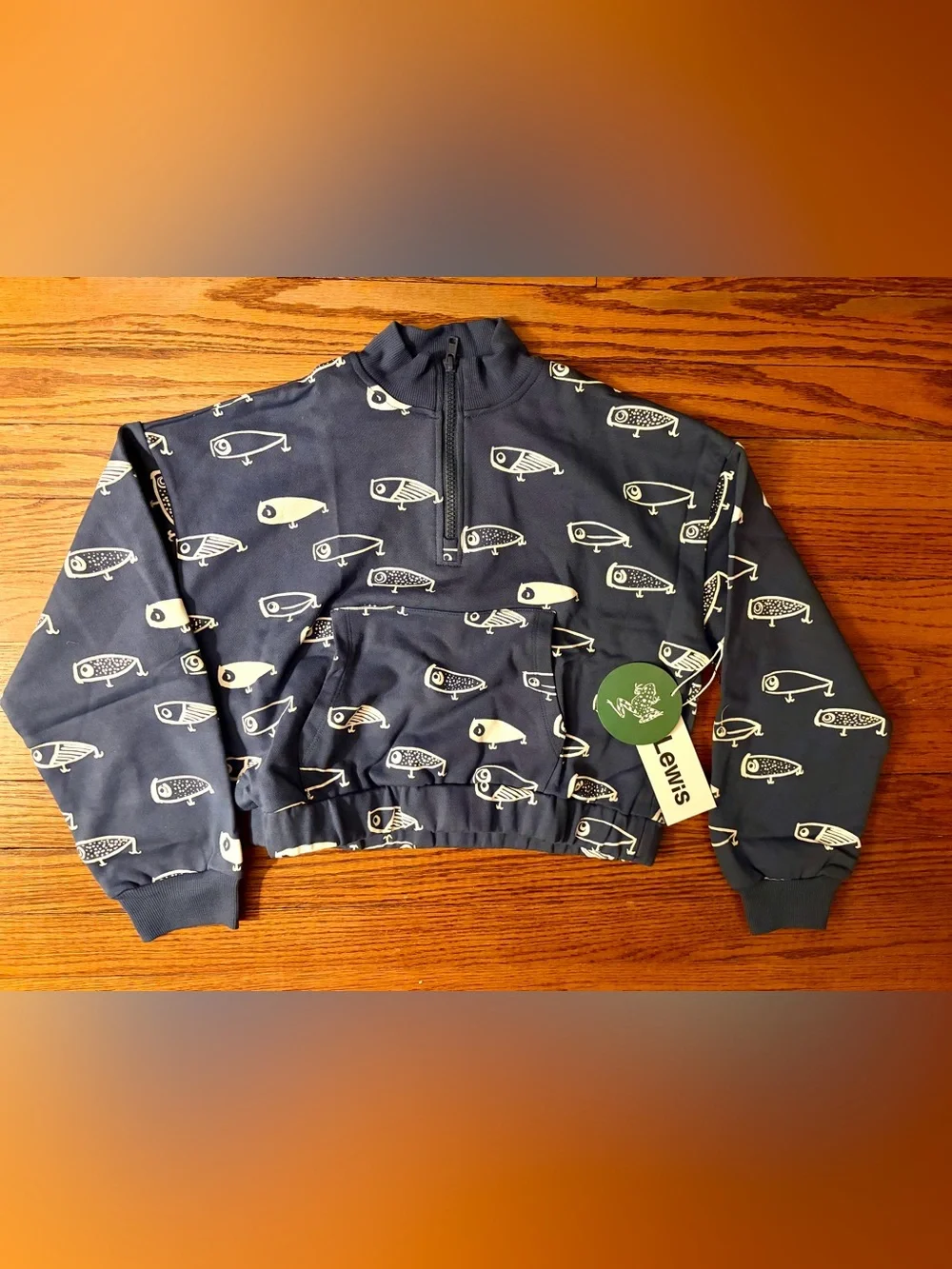 Lewis lure print navy half zip sweatshirt NWT